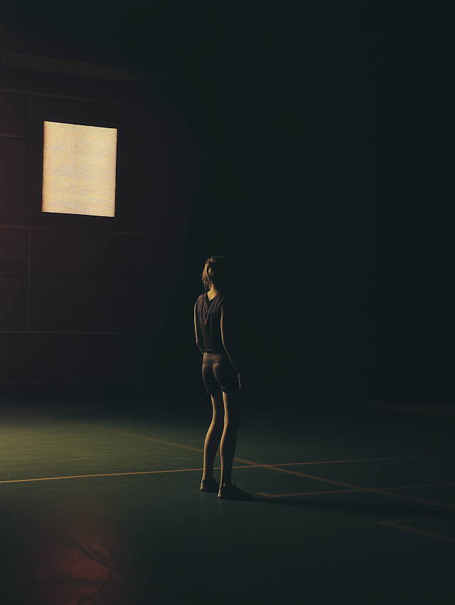 Solitary Figure in Gymnasium