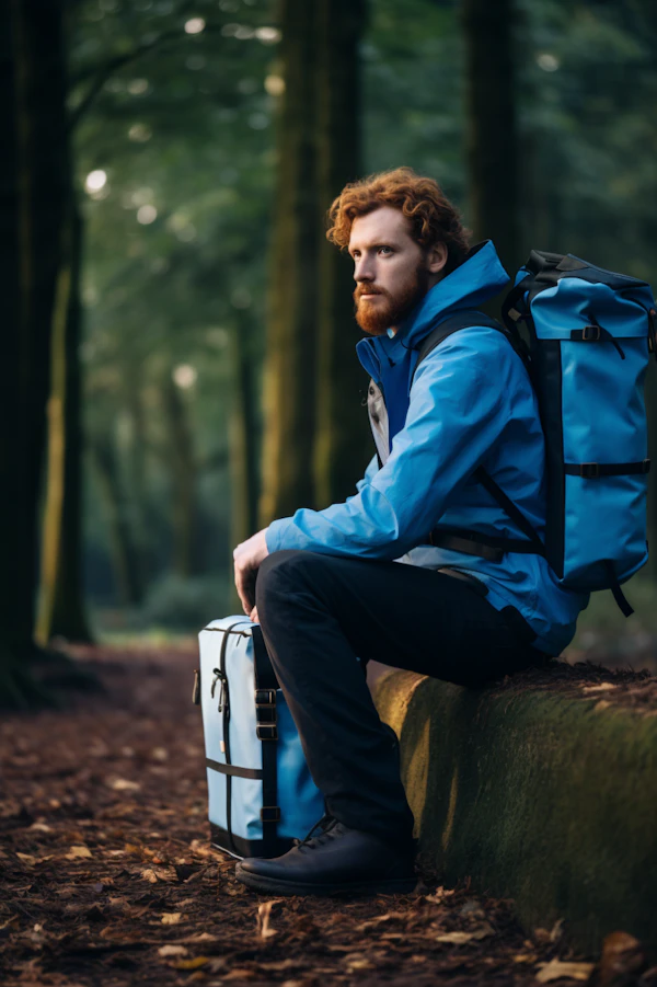 Contemplative Hiker in Wooded Rest