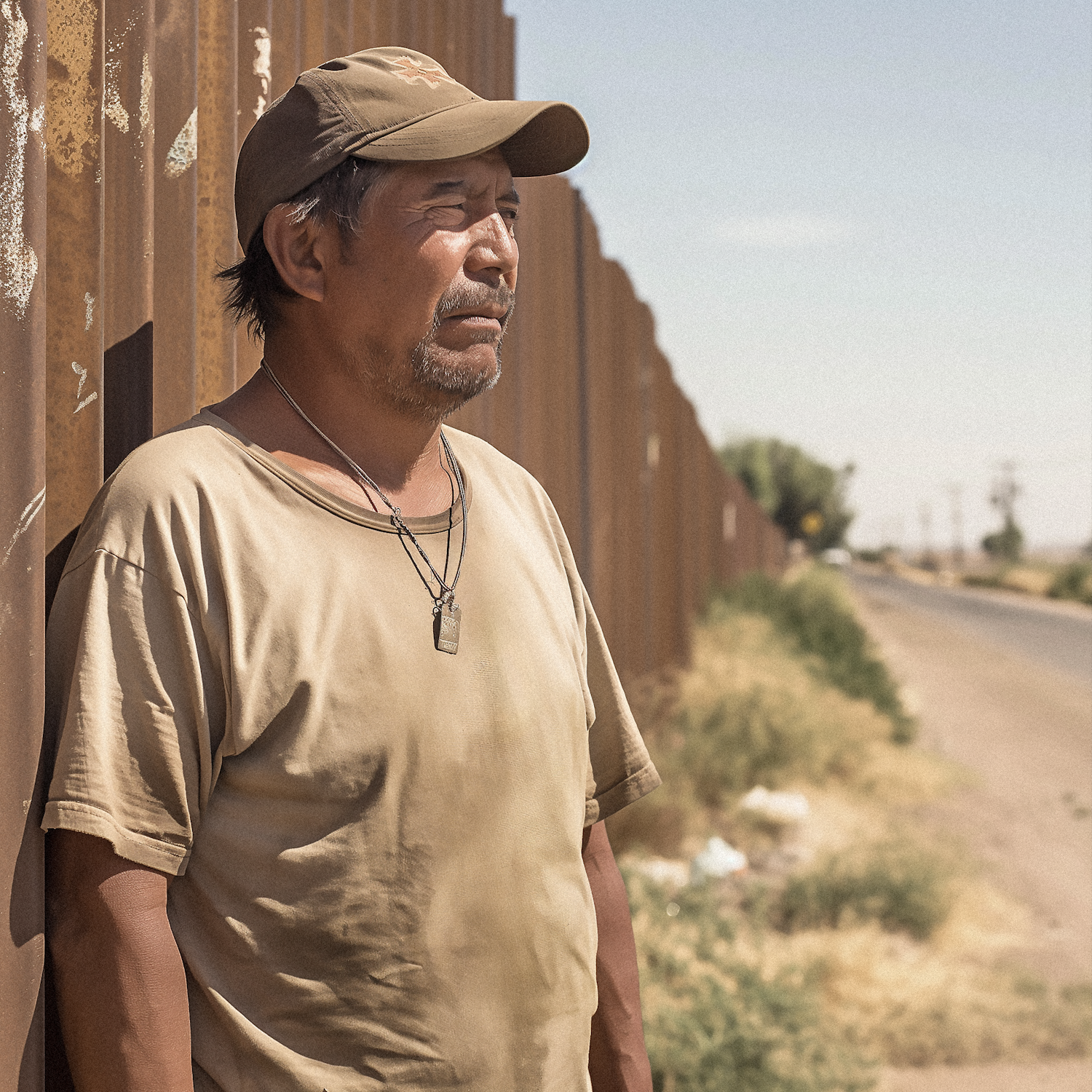 Contemplative Man By Border Wall