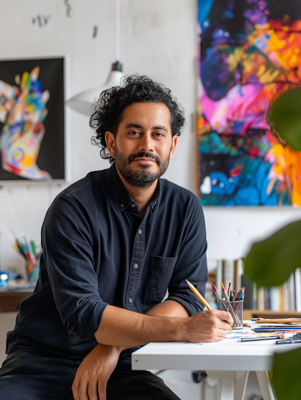 South Asian Male Artist in Art Studio