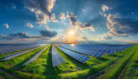 Renewable Energy Solar Farm at Sunrise/Sunset