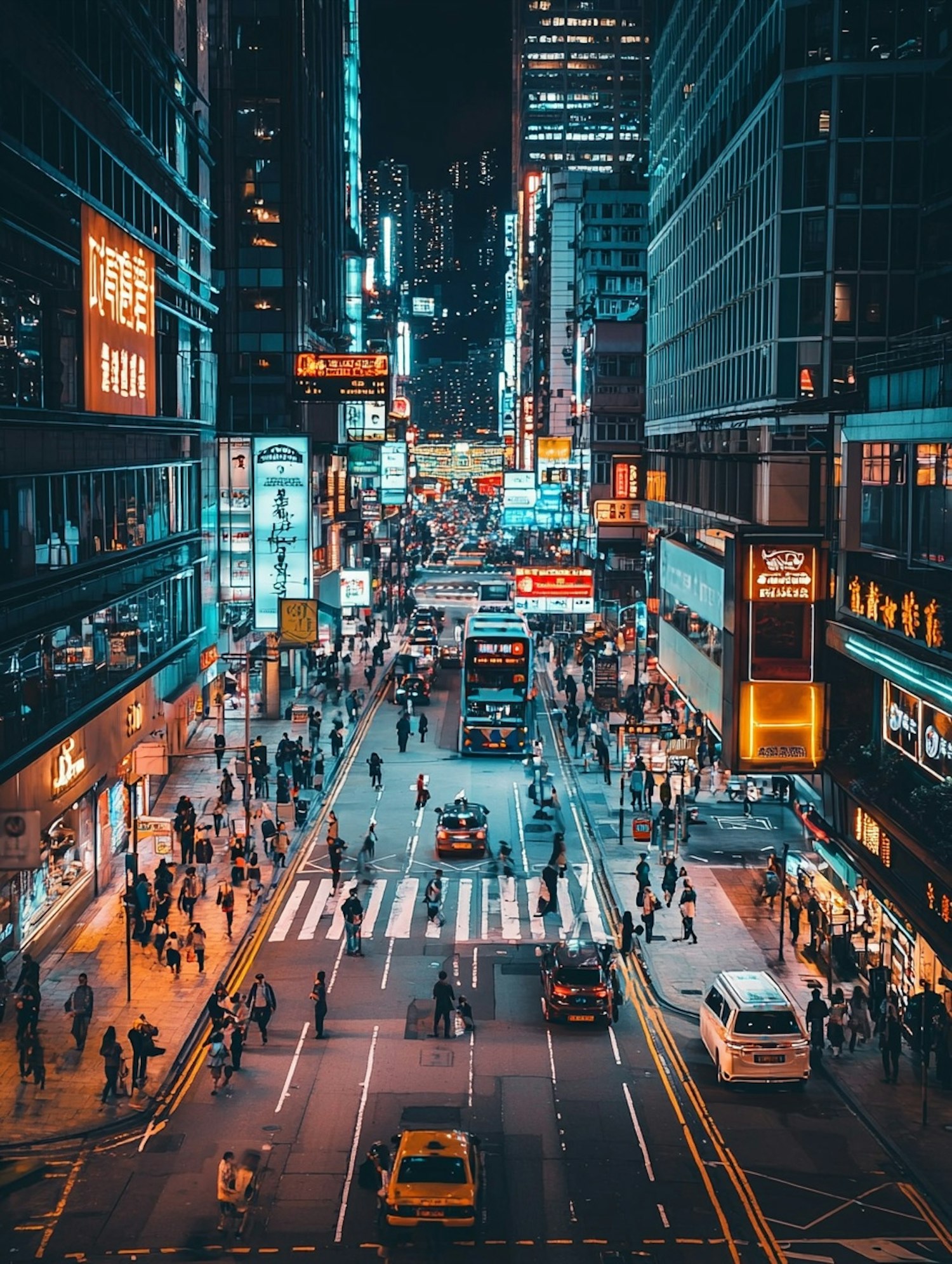 Bustling Urban Street Scene at Night