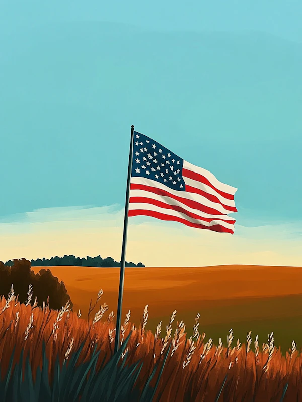 American Flag in Golden Field