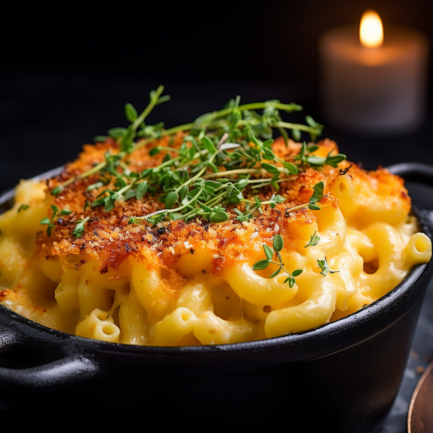Skillet-Baked Creamy Mac and Cheese with a Crispy Herb Topping