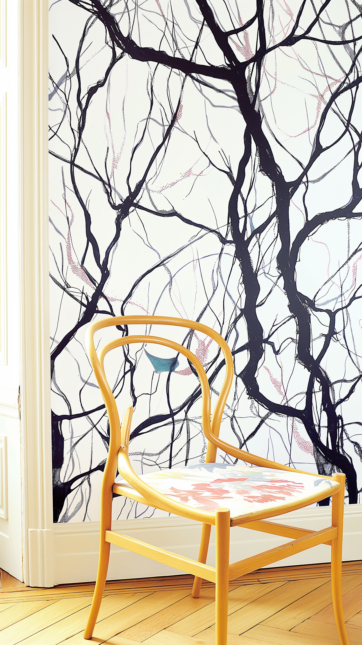 Contemporary Yellow Chair and Artistic Wall Decor