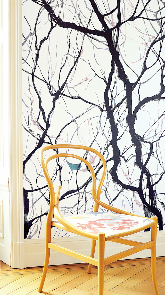 Contemporary Yellow Chair and Artistic Wall Decor