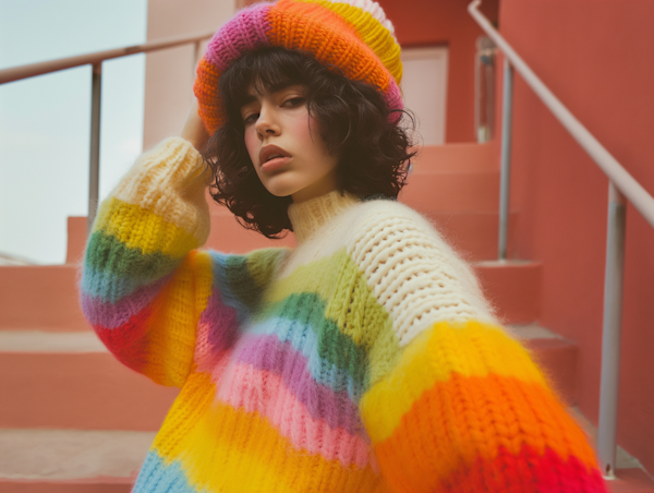 Cozy Fashionista in Vibrant Knitwear