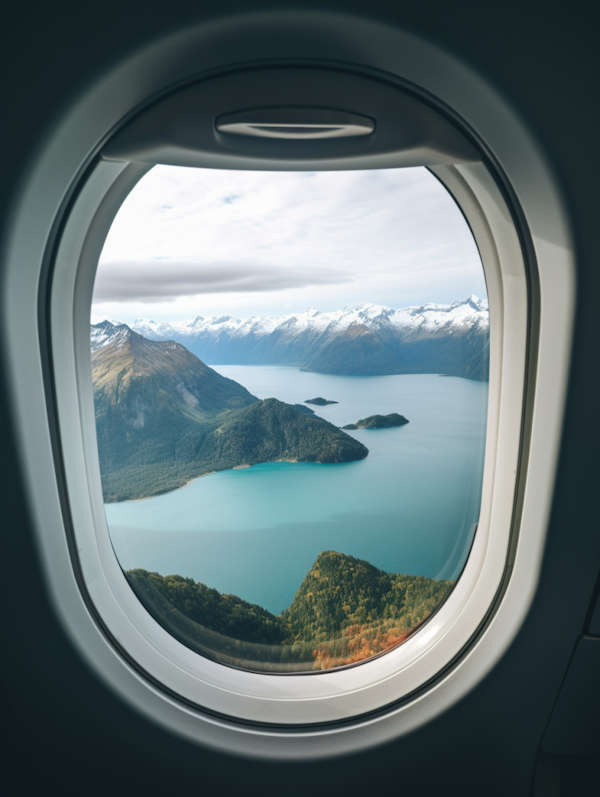 Window View of a Mountainous Lakescape