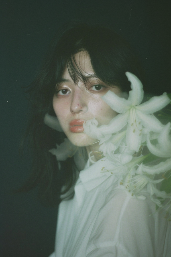 Close-up Portrait with White Lilies