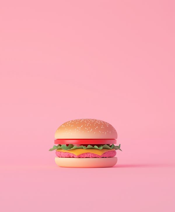 Stylized Hamburger on Pink Background