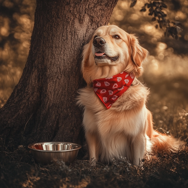 Golden Retriever by the Tree