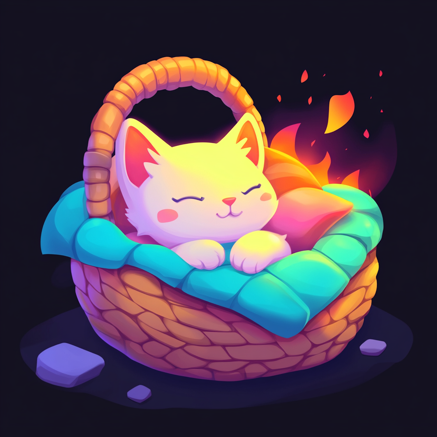 Sleeping Cartoon Cat in Basket