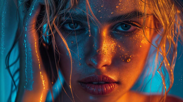 Enigmatic Portrait in Blue and Orange Light