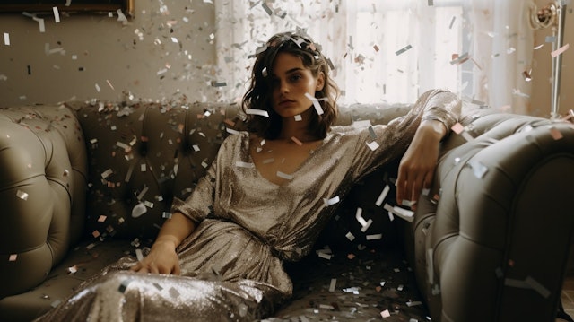 Woman Lounging in Confetti