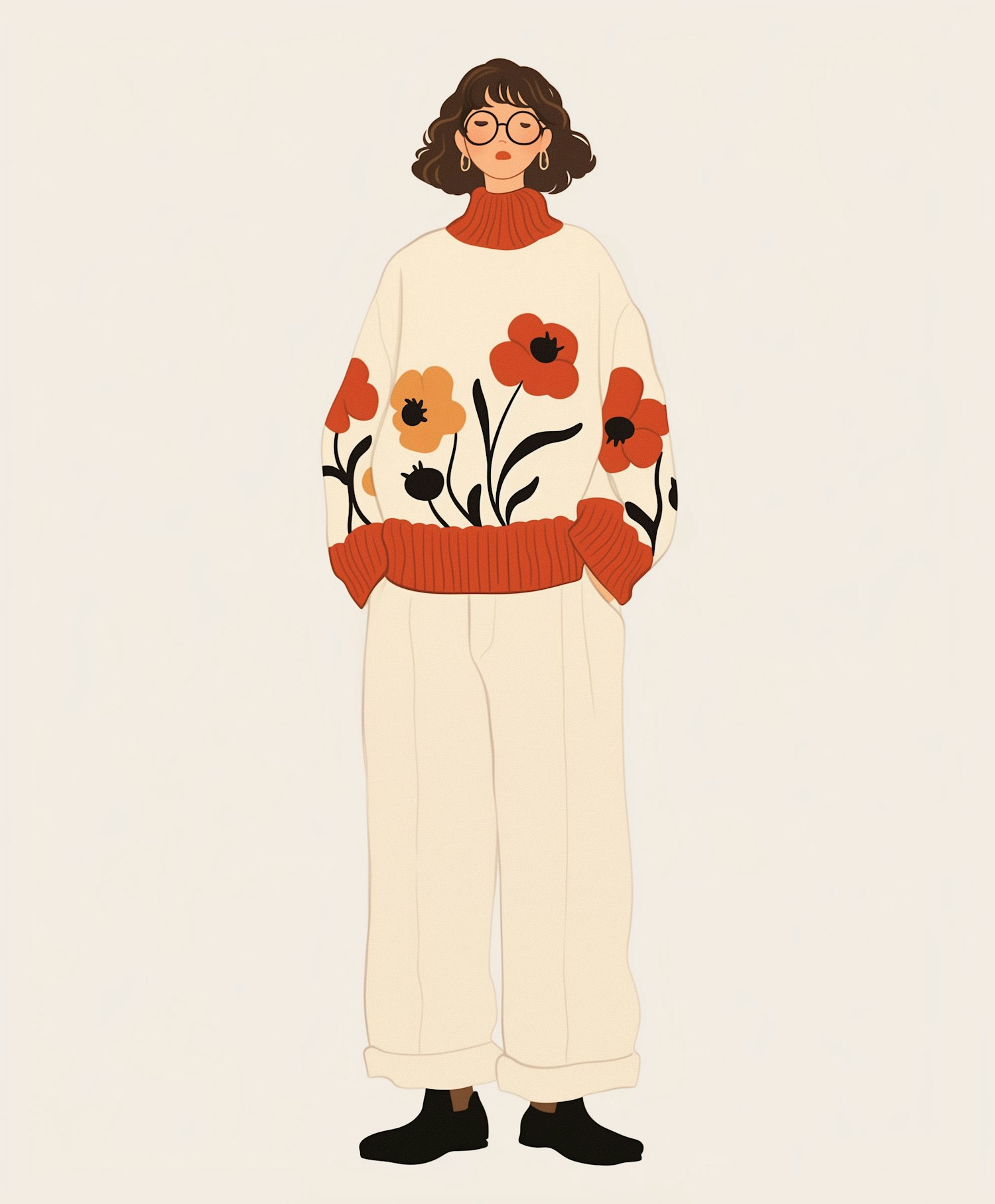 Stylized Illustration of Person in Floral Sweater