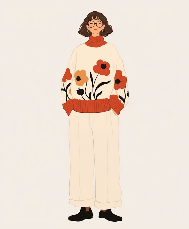 Stylized Illustration of Person in Floral Sweater