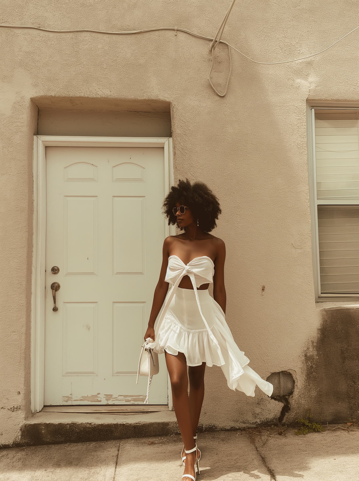 Elegant Woman in Front of Building