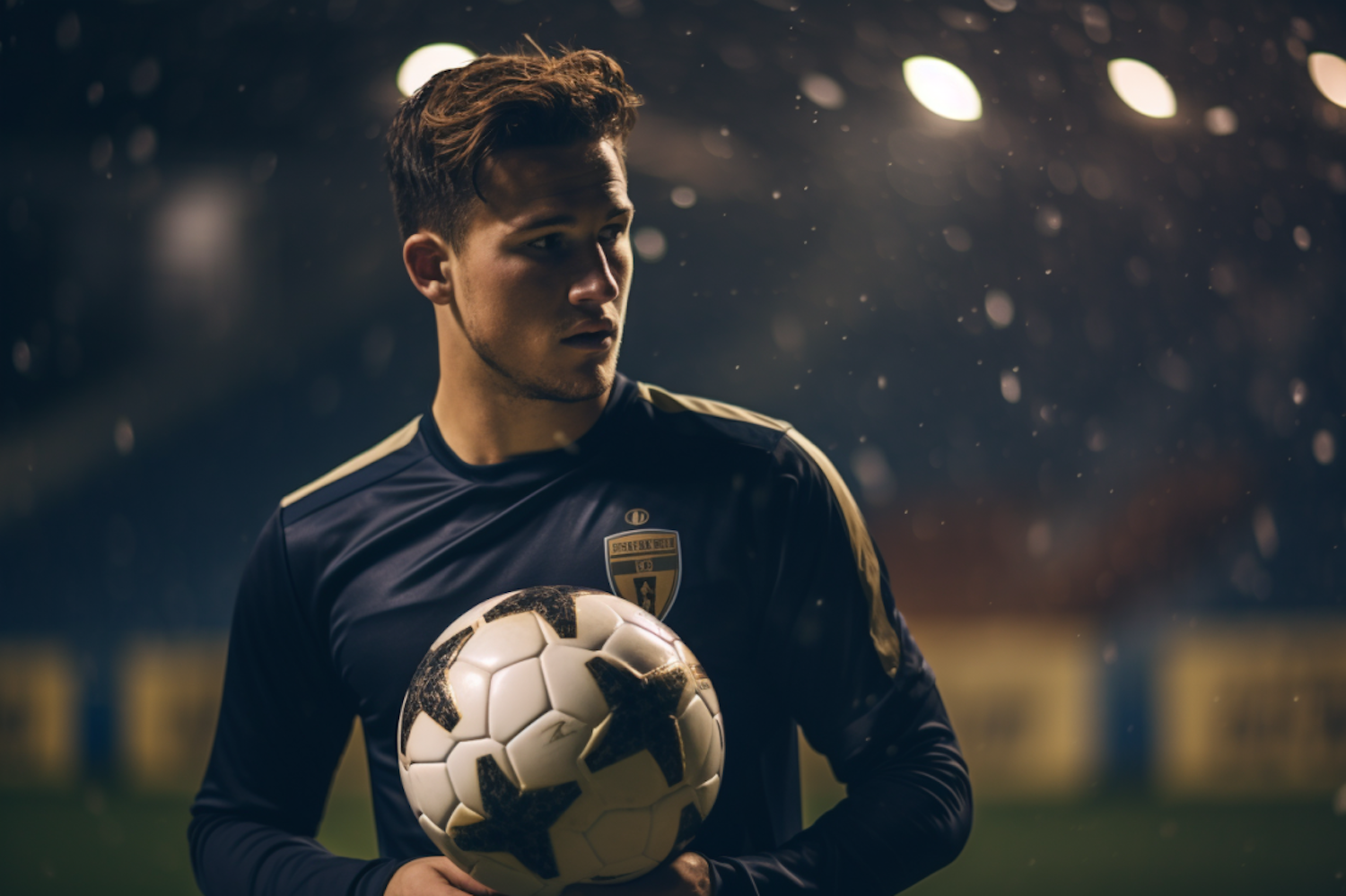 Focused Soccer Player in Night Training