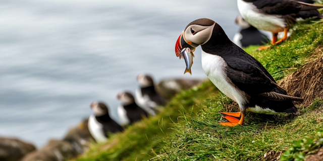 Puffin on a Grassy Cliff