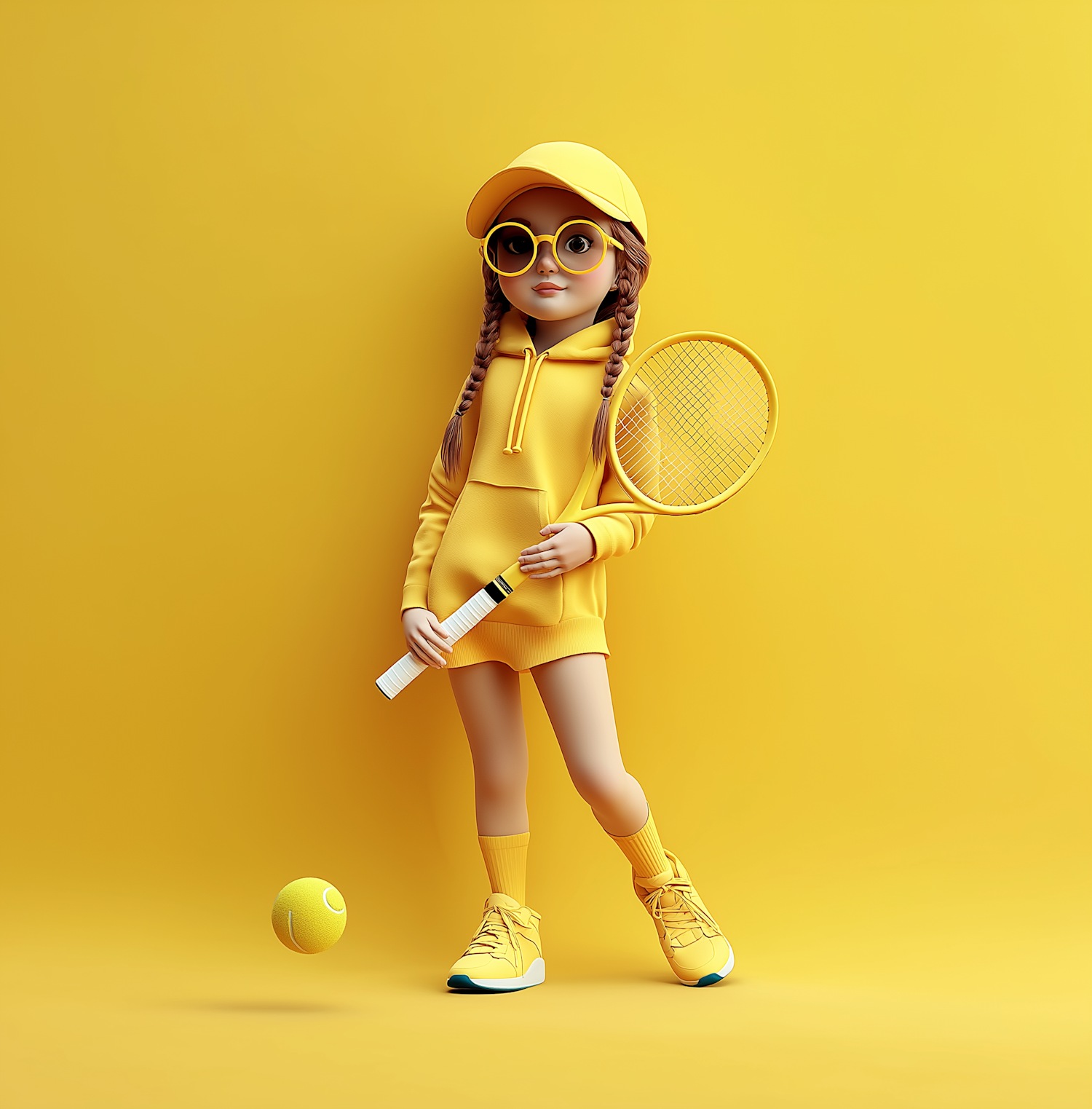 Stylized Sporty Girl in Tennis Outfit