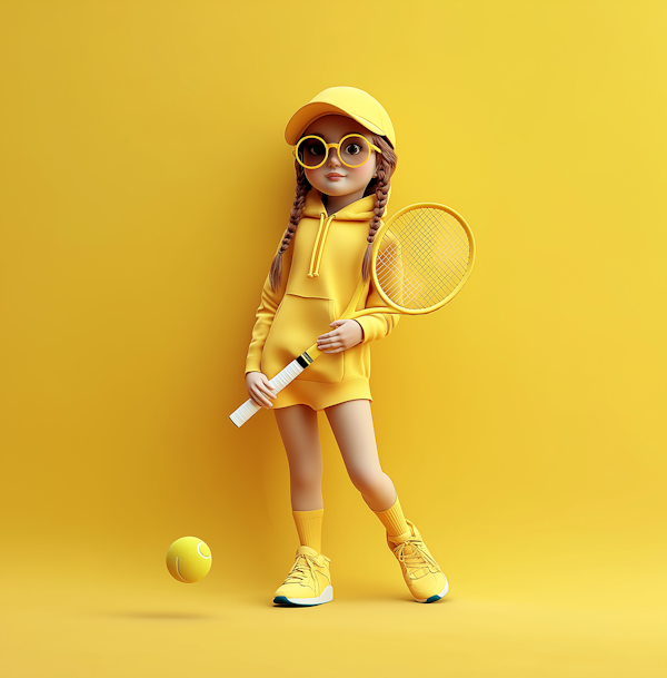 Stylized Sporty Girl in Tennis Outfit