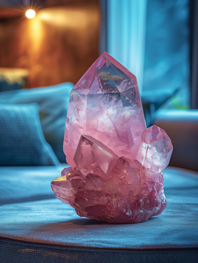 Translucent Pink Crystal in a Serene Home Setting