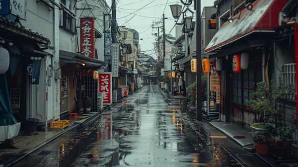 Rainy Day in a Japanese Urban Street