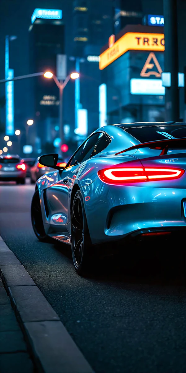 Futuristic Sports Car in Cityscape