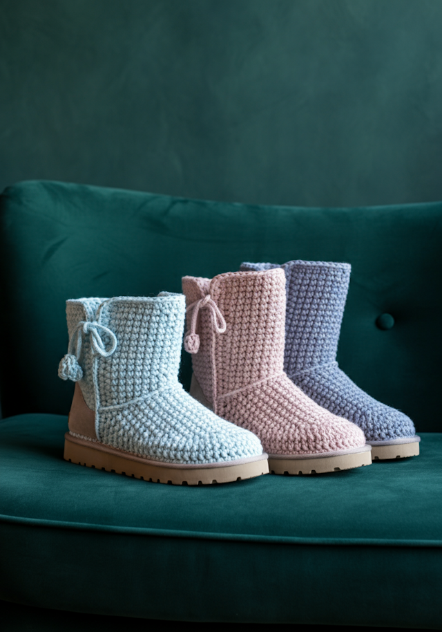 Pastel Knitted Boots on Sofa