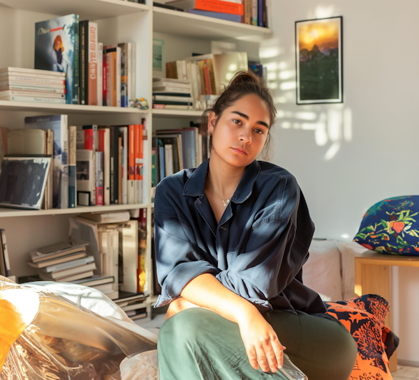 Pensive Young Woman in Sunlit Living Area