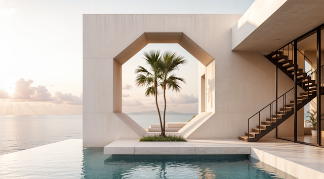 Serene Modern Architecture with Palm Trees