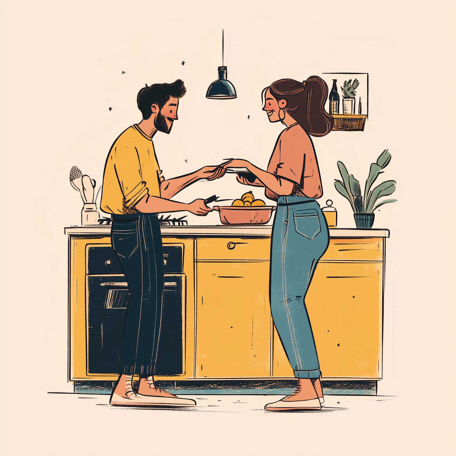 Cooking Together in a Cozy Vintage Kitchen