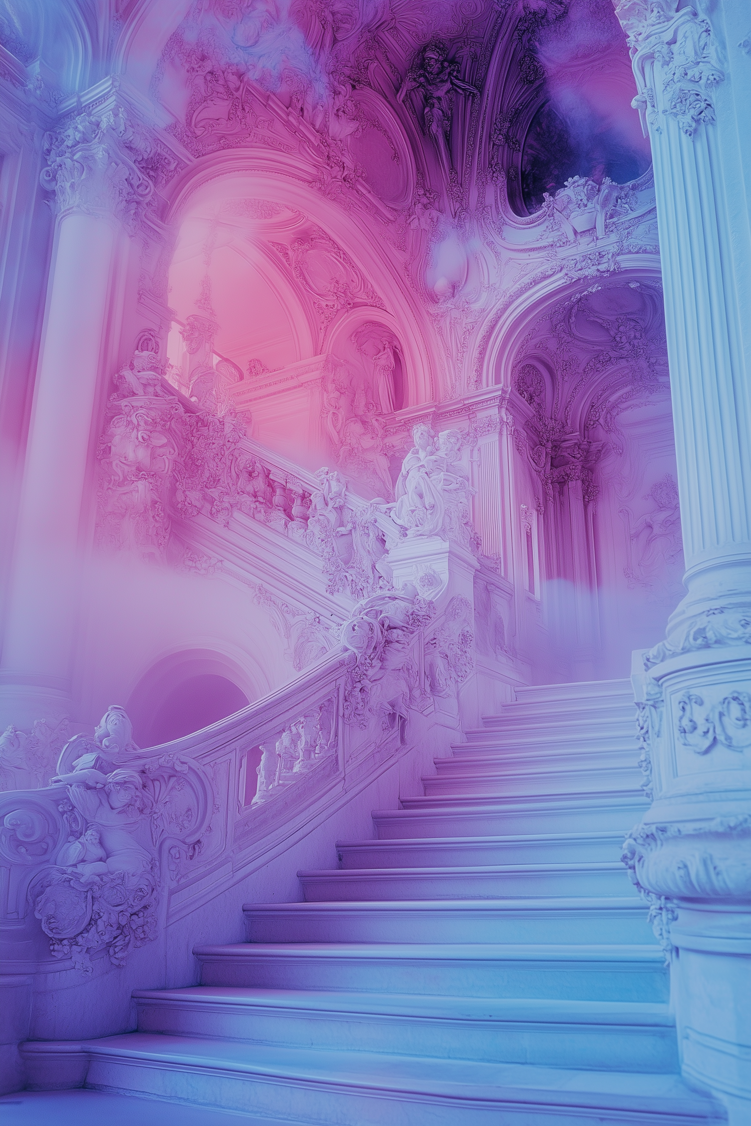 Ornate Staircase with Dreamlike Atmosphere