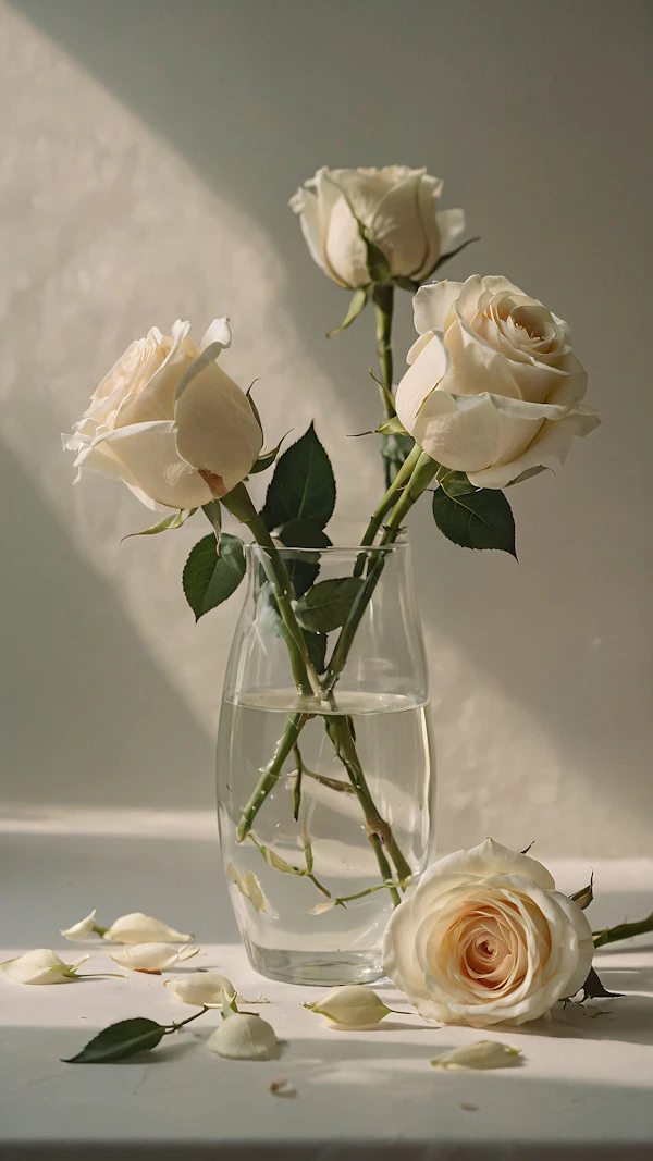 Elegant White Roses in Glass Vase