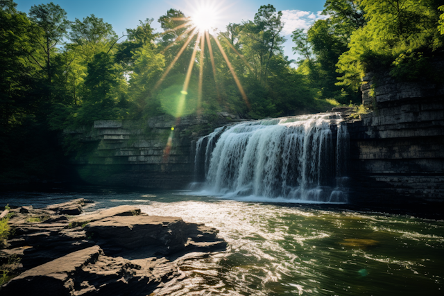 Sunlit Serenity Falls