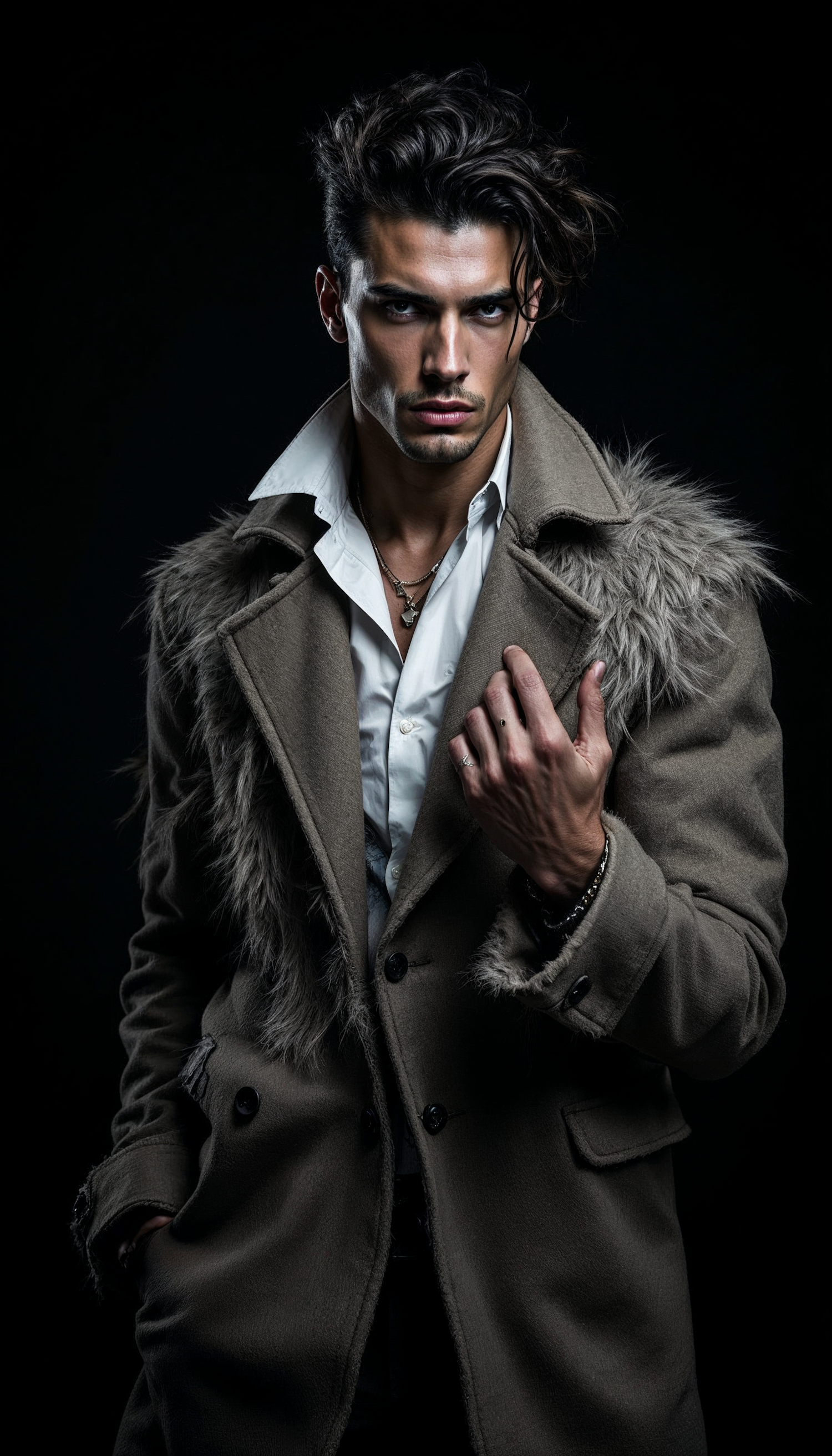 Striking Man in Fur-Trimmed Coat