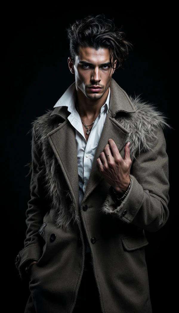 Striking Man in Fur-Trimmed Coat