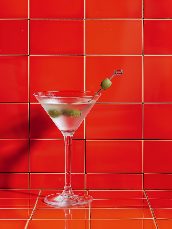 Elegant Martini Glass on Vibrant Red Tile