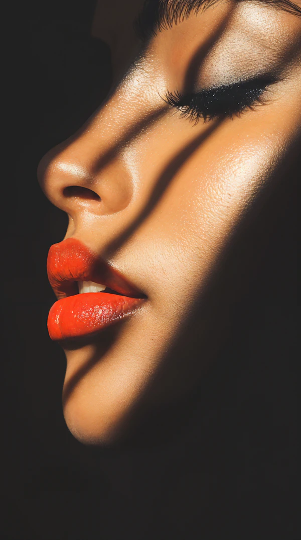 Close-up Side Profile with Red Lips