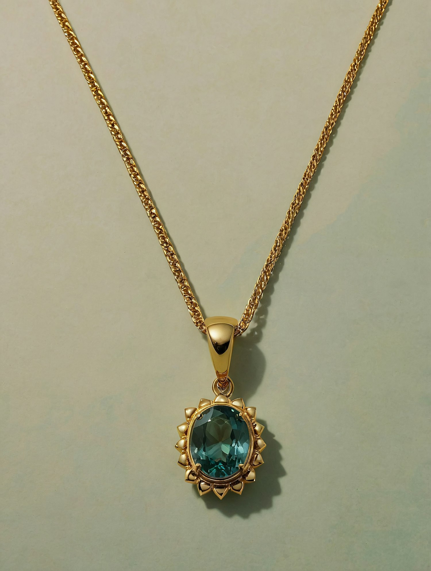 Gold Necklace with Blue Gemstone Pendant