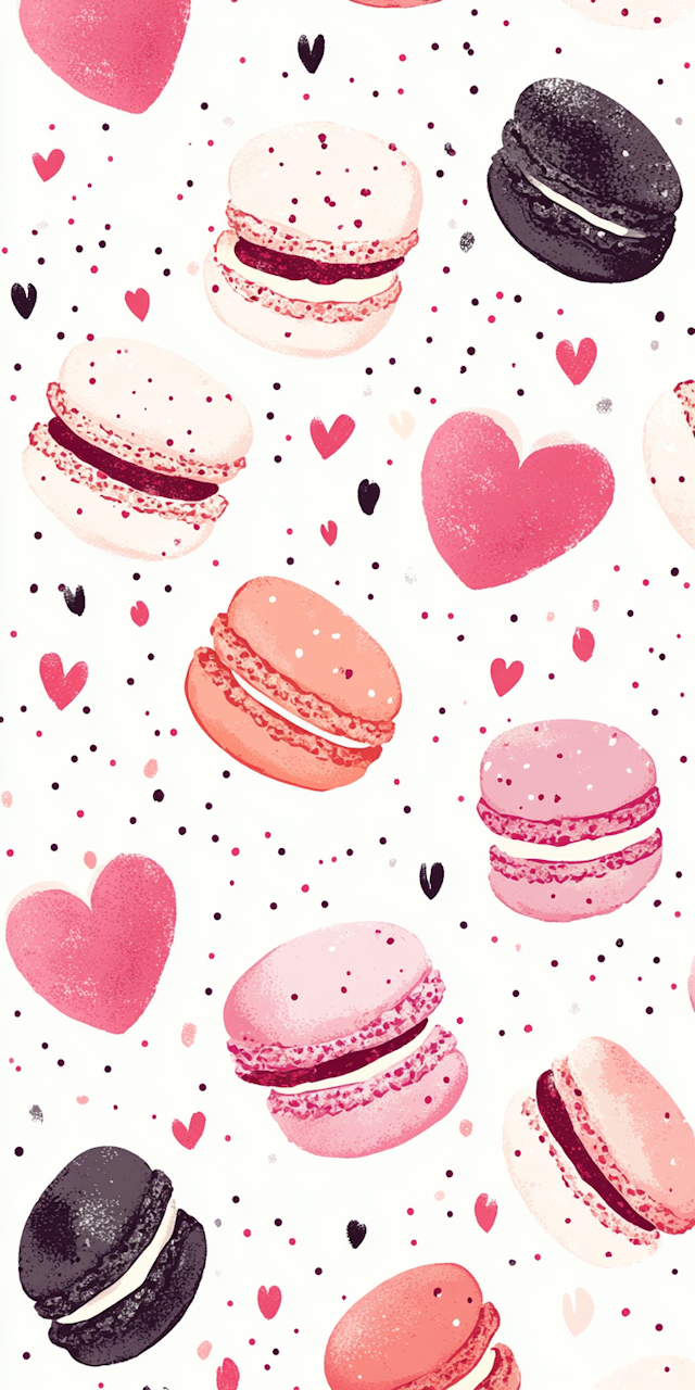 Playful Macarons and Hearts Pattern