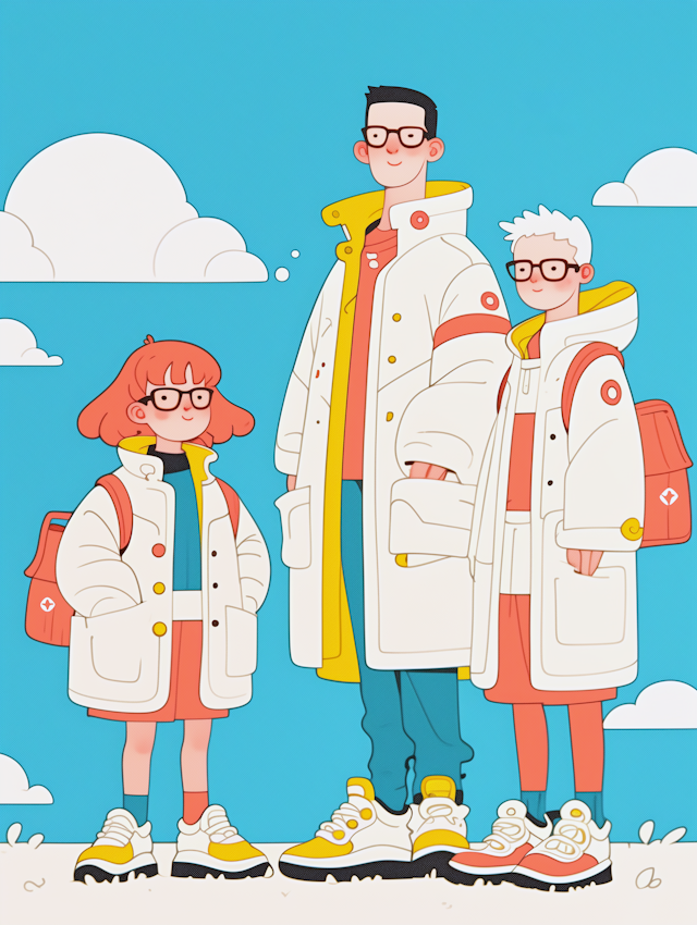 Family in Puffy Jackets