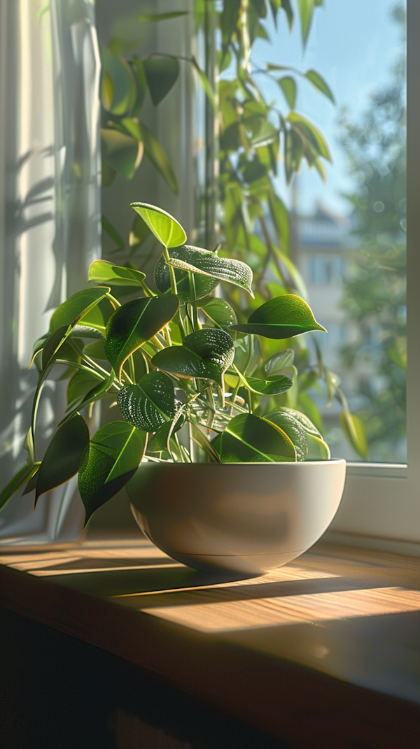 Sunlit Houseplant on a Windowsill