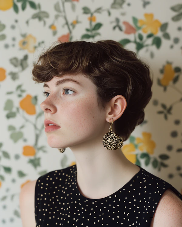 Contemplative Woman with Floral Background