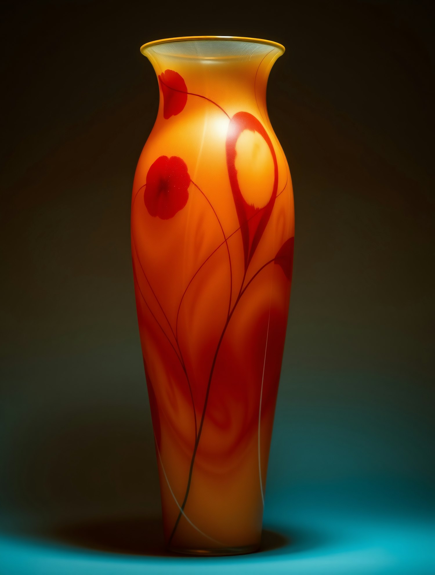 Elegant Orange Vase with Red Floral Patterns