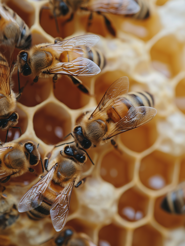 Industrious Honeybees on Golden Comb