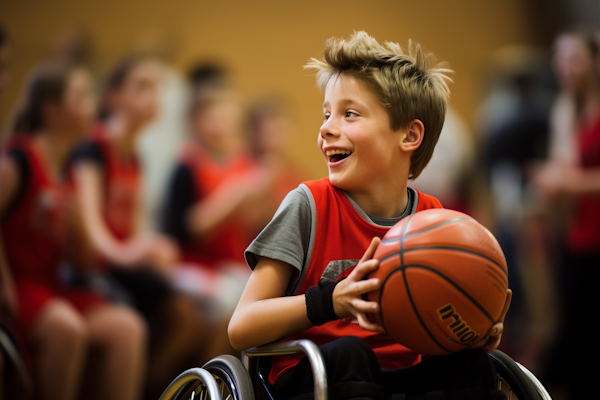 Joyful Young Athlete in Wheelchair Basketball Training