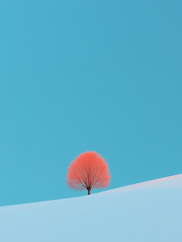 Solitary Pink Tree in Snow