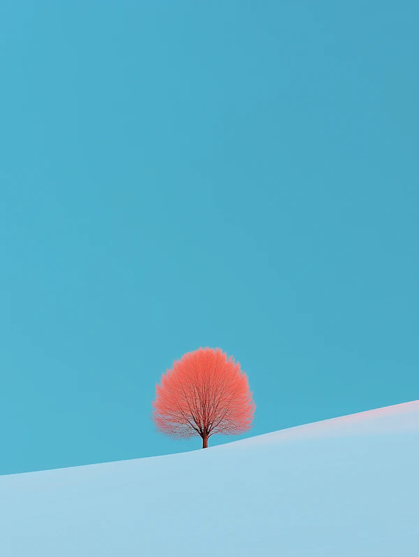 Solitary Pink Tree in Snow