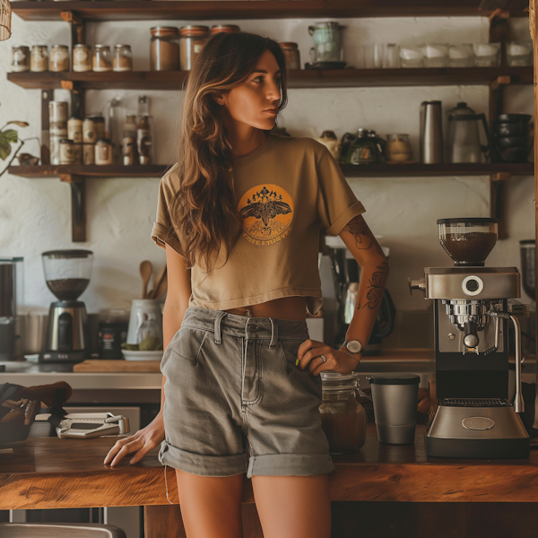 Contemplative Young Woman in Rustic Kitchen